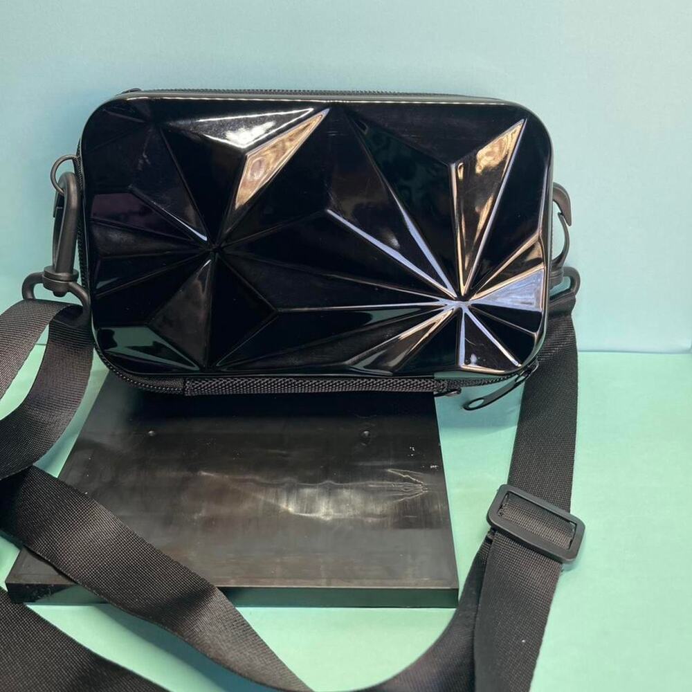 Black patent leather crossbody bag